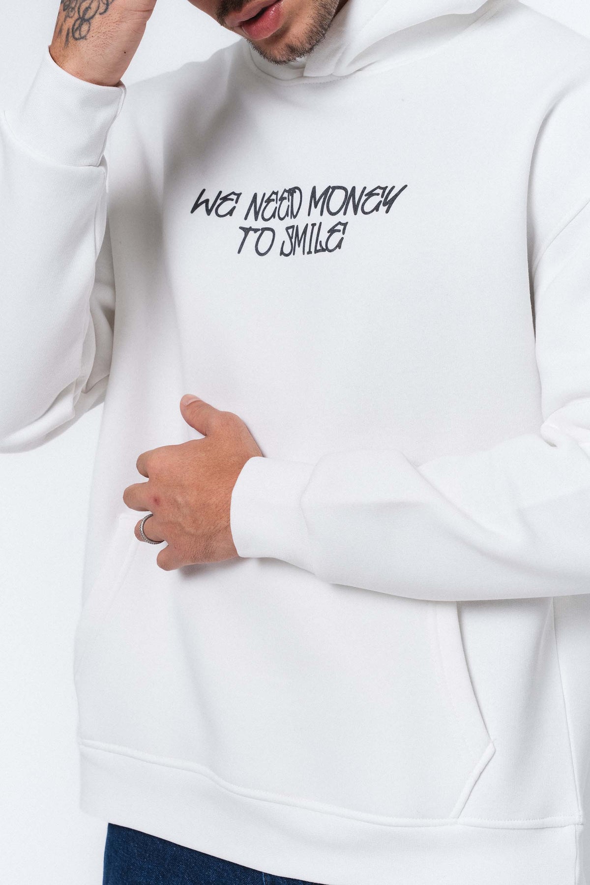Need Money To Smile - Joker Beyaz Oversize Hoodie