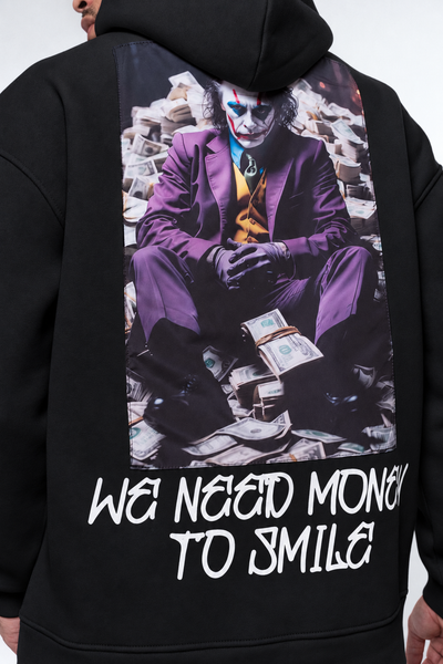 Need Money To Smile - Joker Siyah Oversize Hoodie