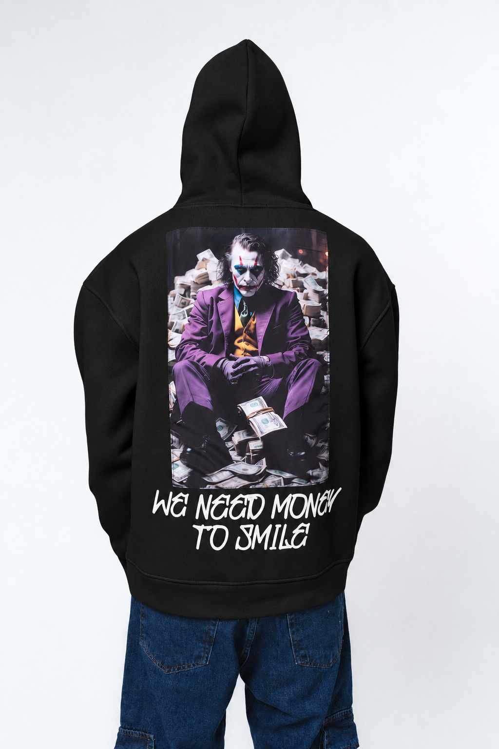 Need Money To Smile - Joker Siyah Oversize Hoodie