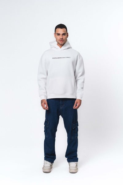 Leonardo Da Vinci Beyaz Oversize Hoodie