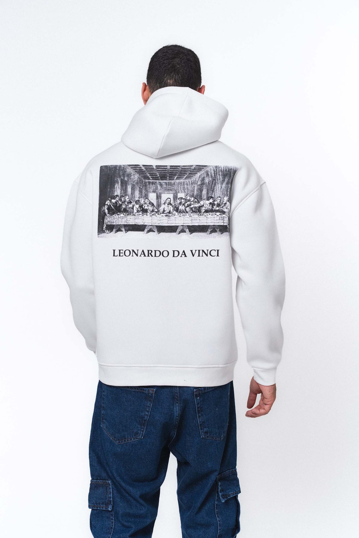Leonardo Da Vinci Beyaz Oversize Hoodie