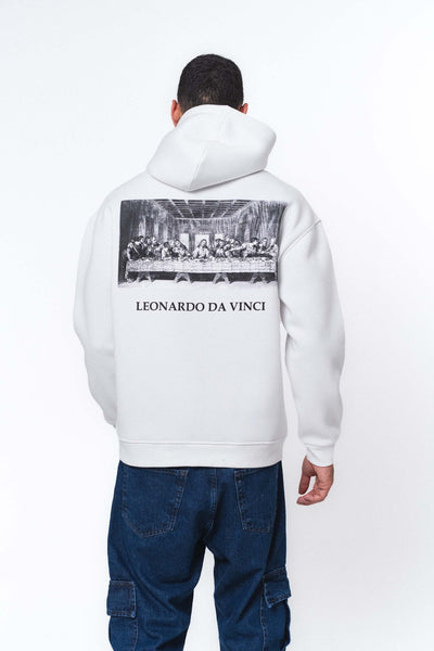 Leonardo Da Vinci Beyaz Oversize Hoodie