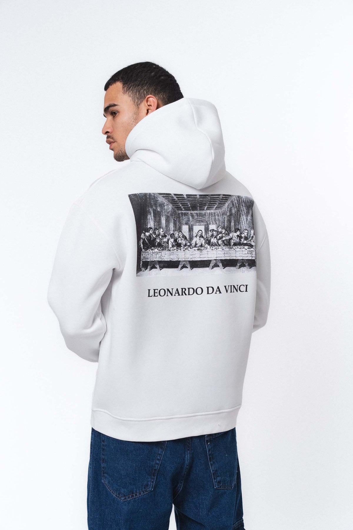 Leonardo Da Vinci Beyaz Oversize Hoodie