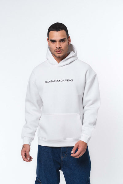 Leonardo Da Vinci Beyaz Oversize Hoodie
