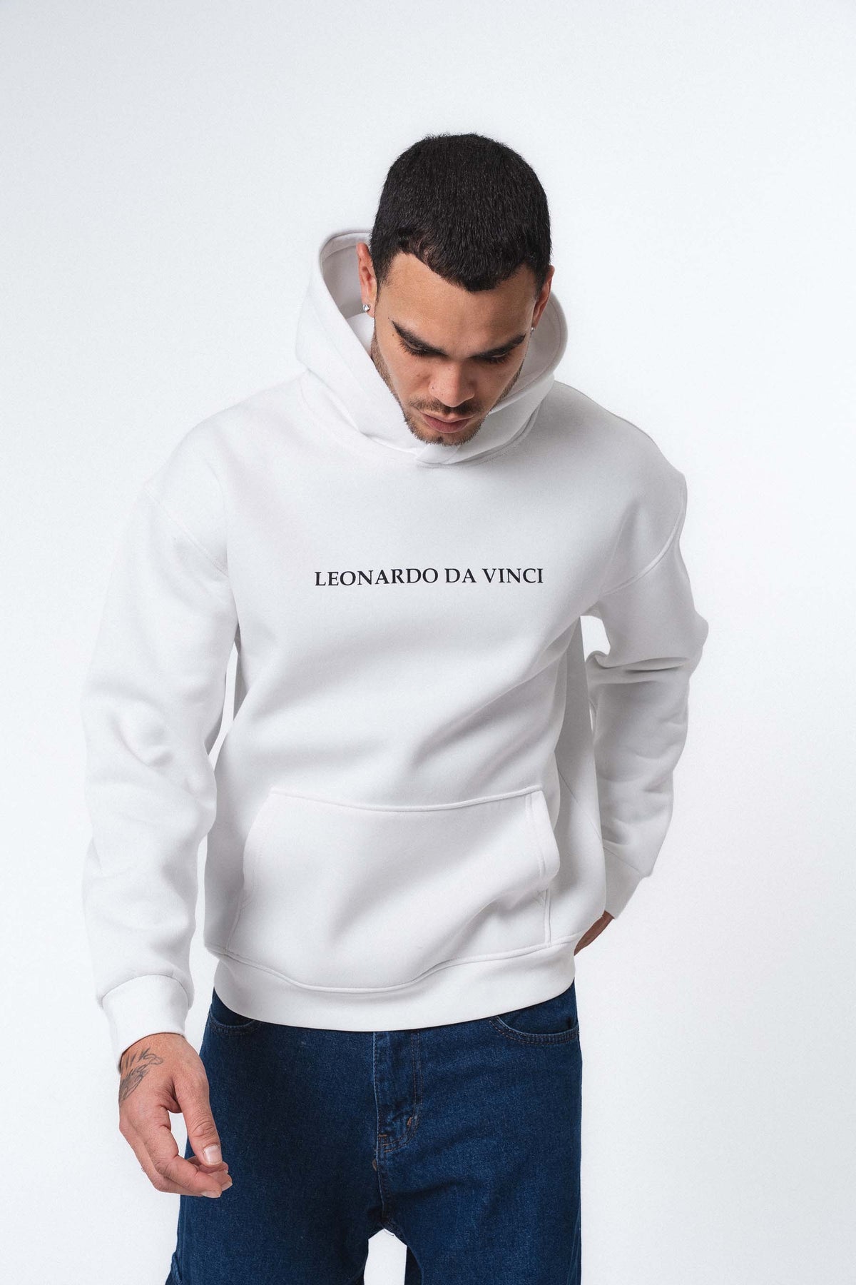 Leonardo Da Vinci Beyaz Oversize Hoodie