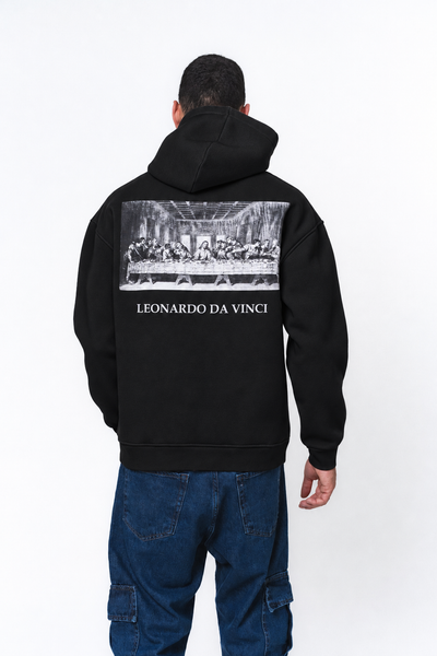 Leonardo Da Vinci Siyah Oversize Hoodie