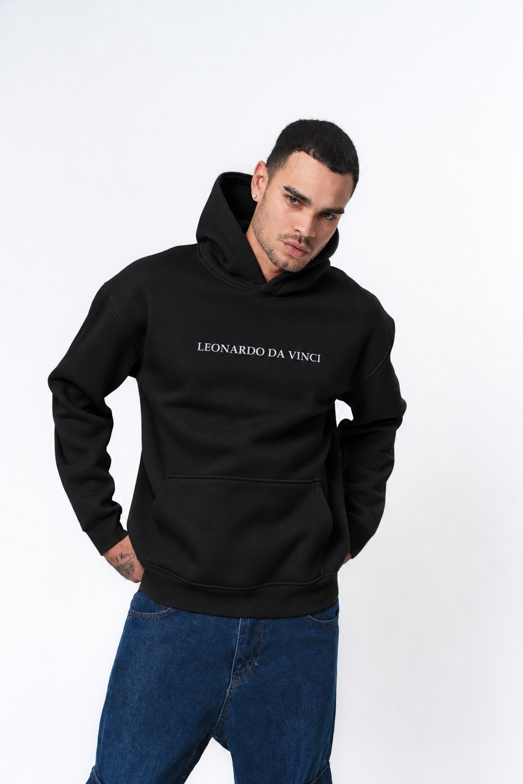 Leonardo Da Vinci Siyah Oversize Hoodie