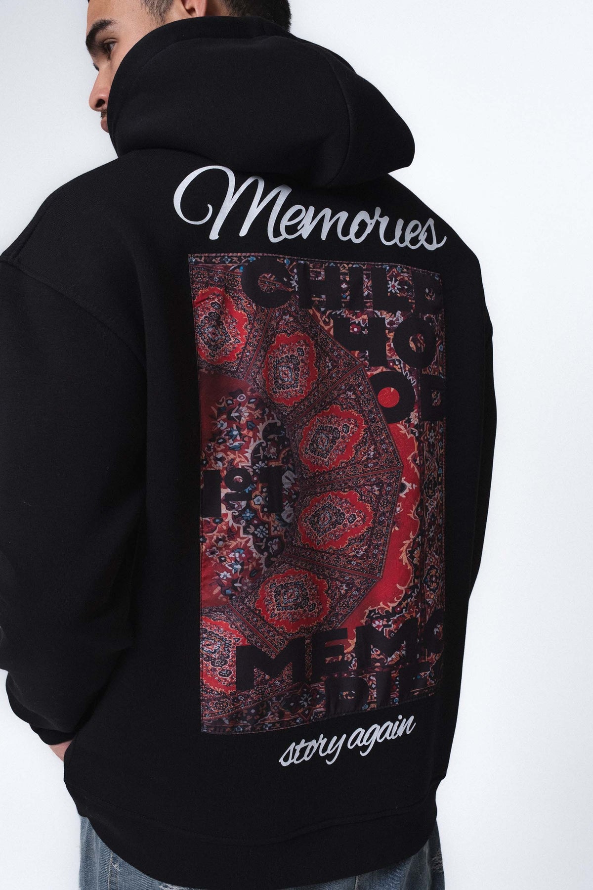 Etnik Tasarım Memories Siyah Oversize Hoodie