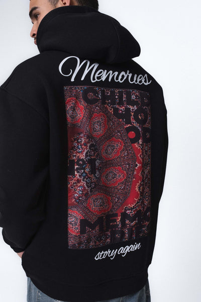 Etnik Tasarım Memories Siyah Oversize Hoodie