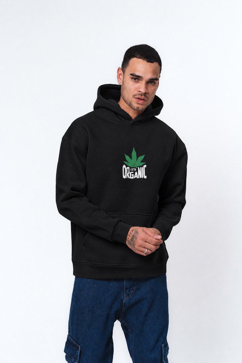Don't Panic It's Organic Siyah Oversize Hoodie
