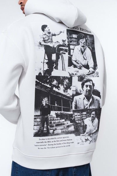 Pablo Escobar Beyaz Oversize Hoodie