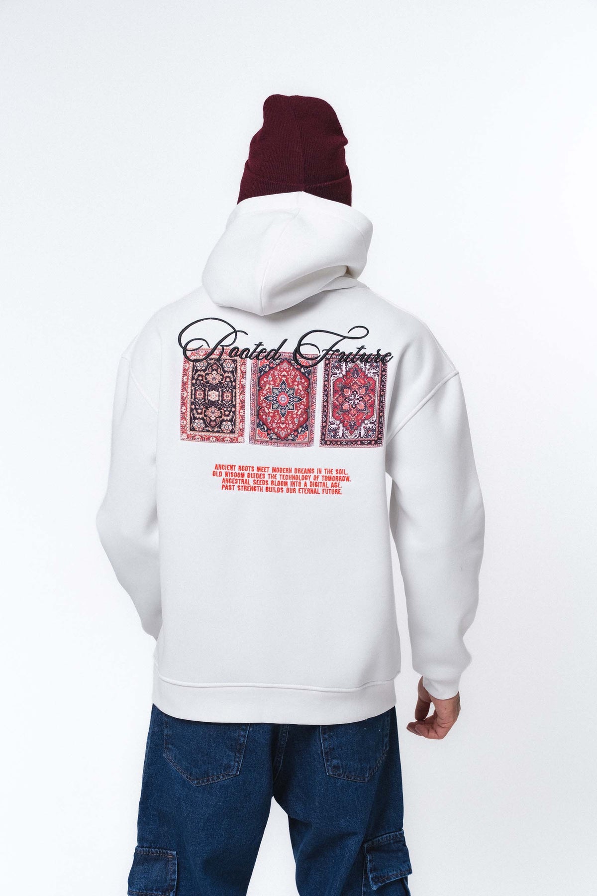 Etnik Tasarım - Rooted Future Beyaz Oversize Hoodie