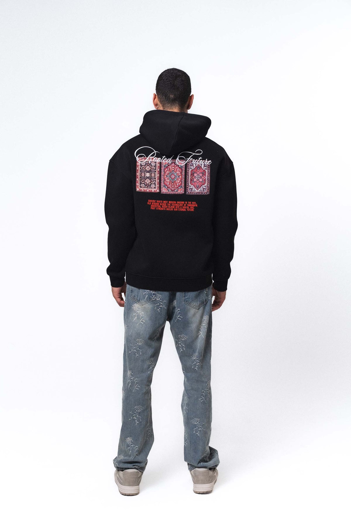 Etnik Tasarım - Rooted Future Siyah Oversize Hoodie
