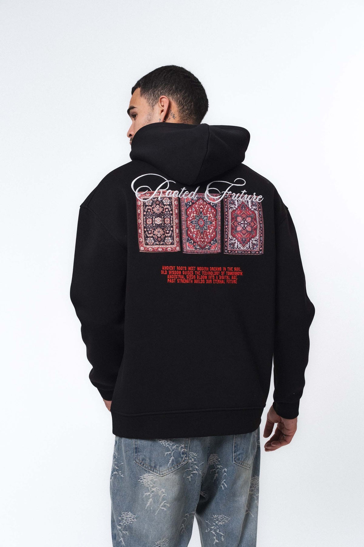 Etnik Tasarım - Rooted Future Siyah Oversize Hoodie