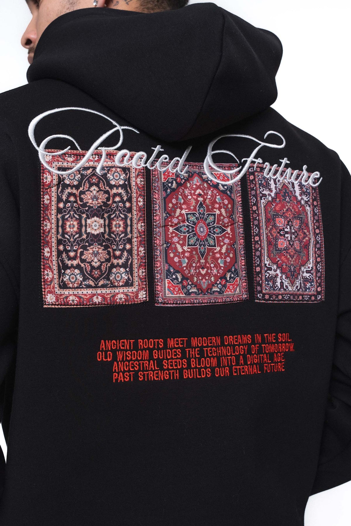 Etnik Tasarım - Rooted Future Siyah Oversize Hoodie
