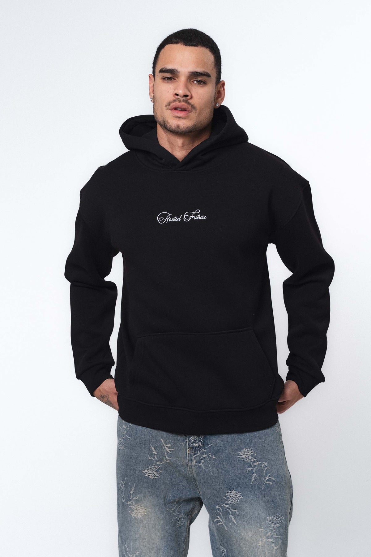 Etnik Tasarım - Rooted Future Siyah Oversize Hoodie