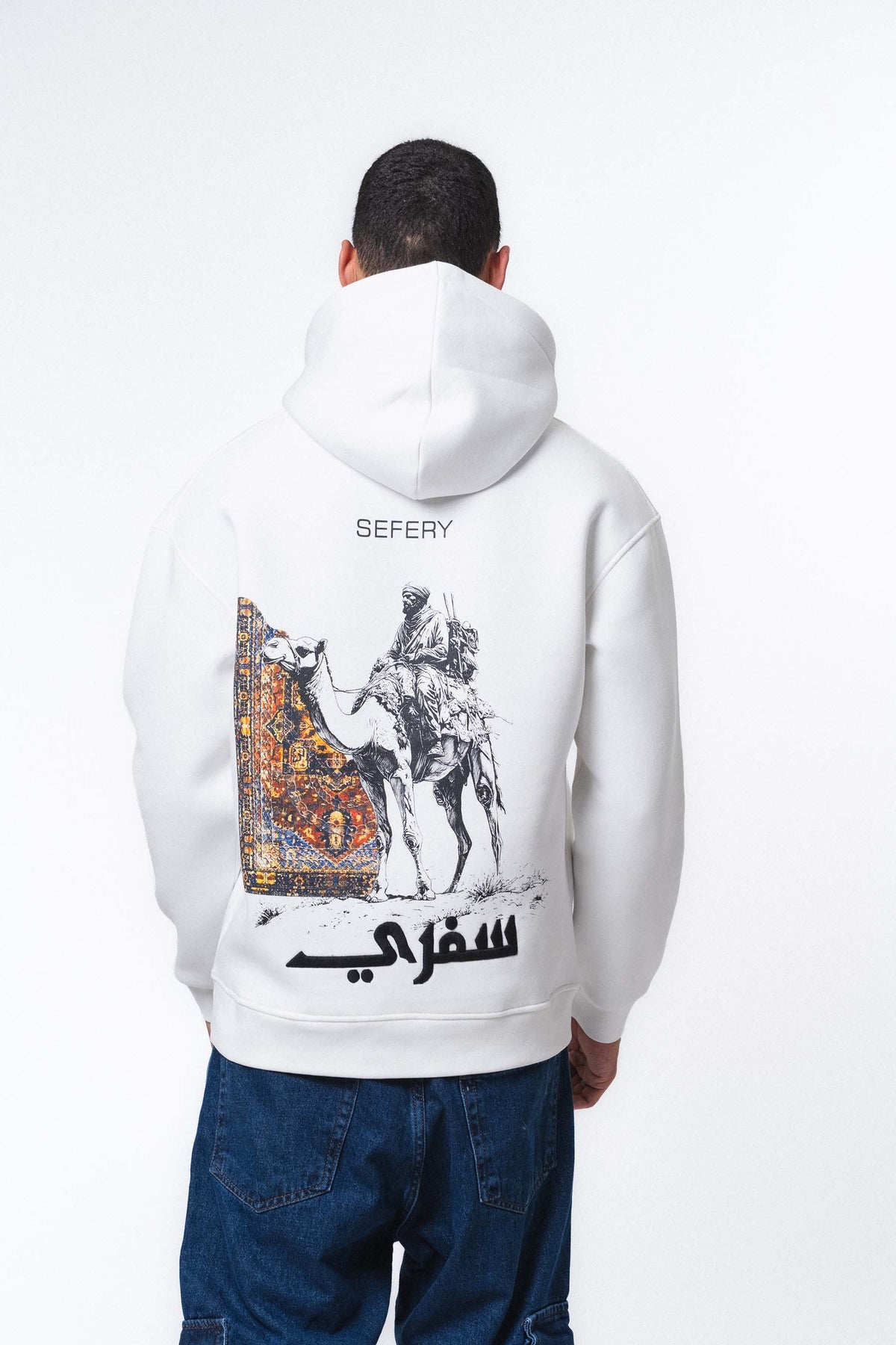 Etnik Tasarım Sefery Beyaz Oversize Hoodie