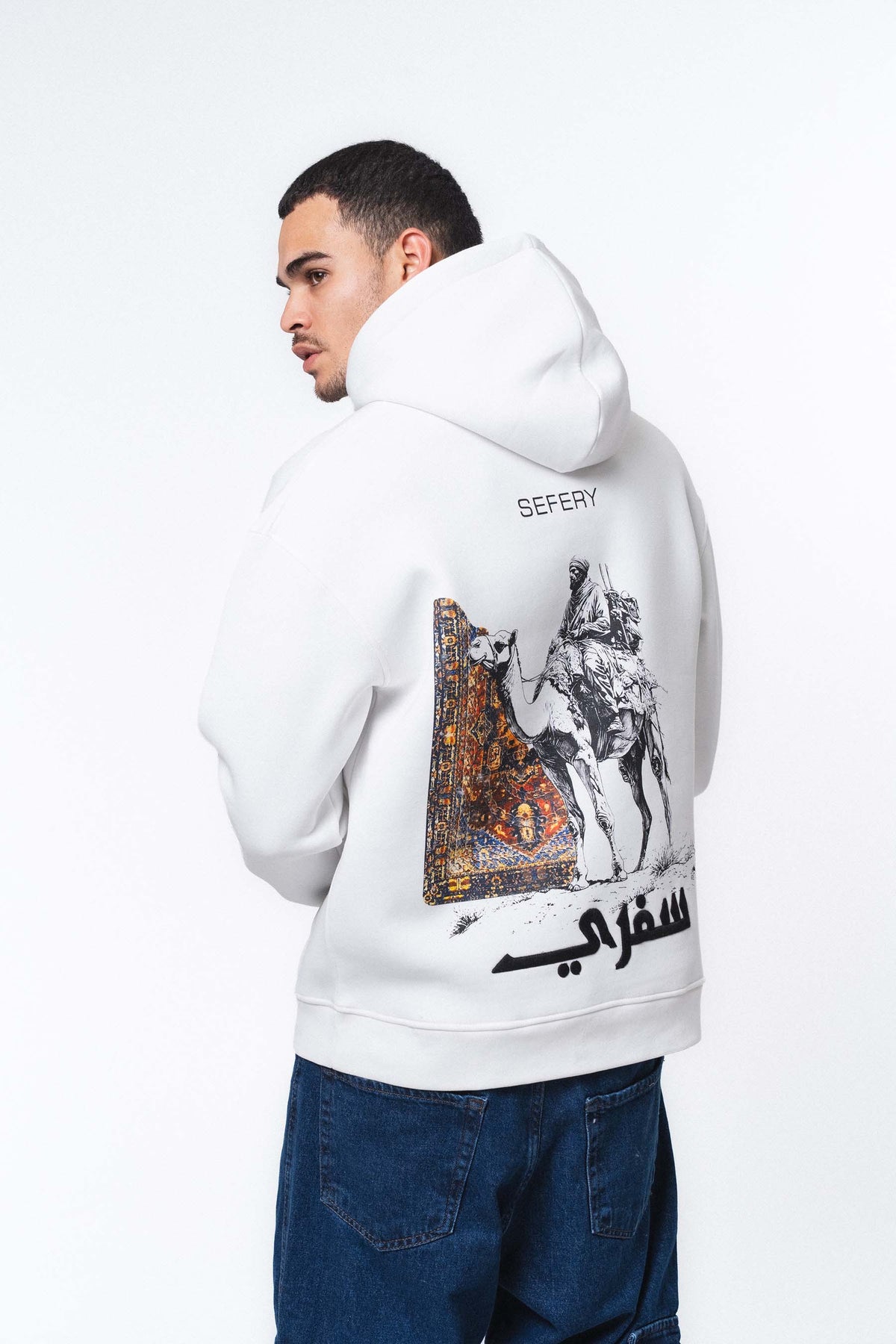 Etnik Tasarım Sefery Beyaz Oversize Hoodie