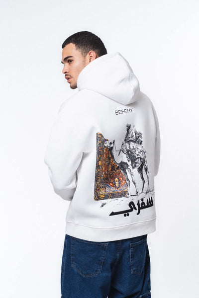 Etnik Tasarım Sefery Beyaz Oversize Hoodie