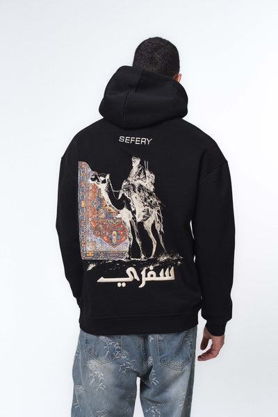 Etnik Tasarım Sefery Siyah Oversize Hoodie