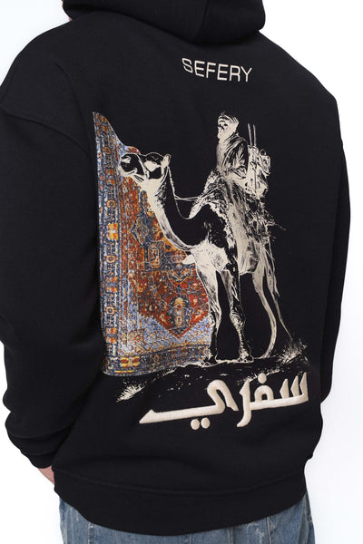 Etnik Tasarım Sefery Siyah Oversize Hoodie