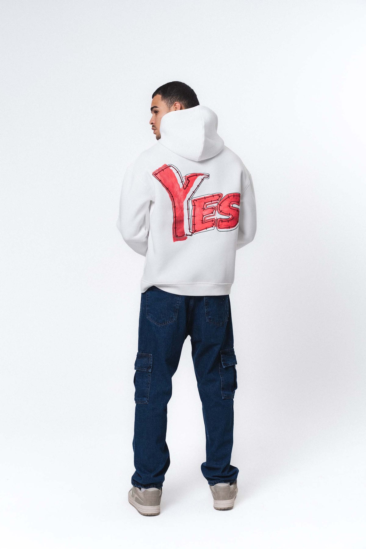 Yes Beyaz Oversize Hoodie