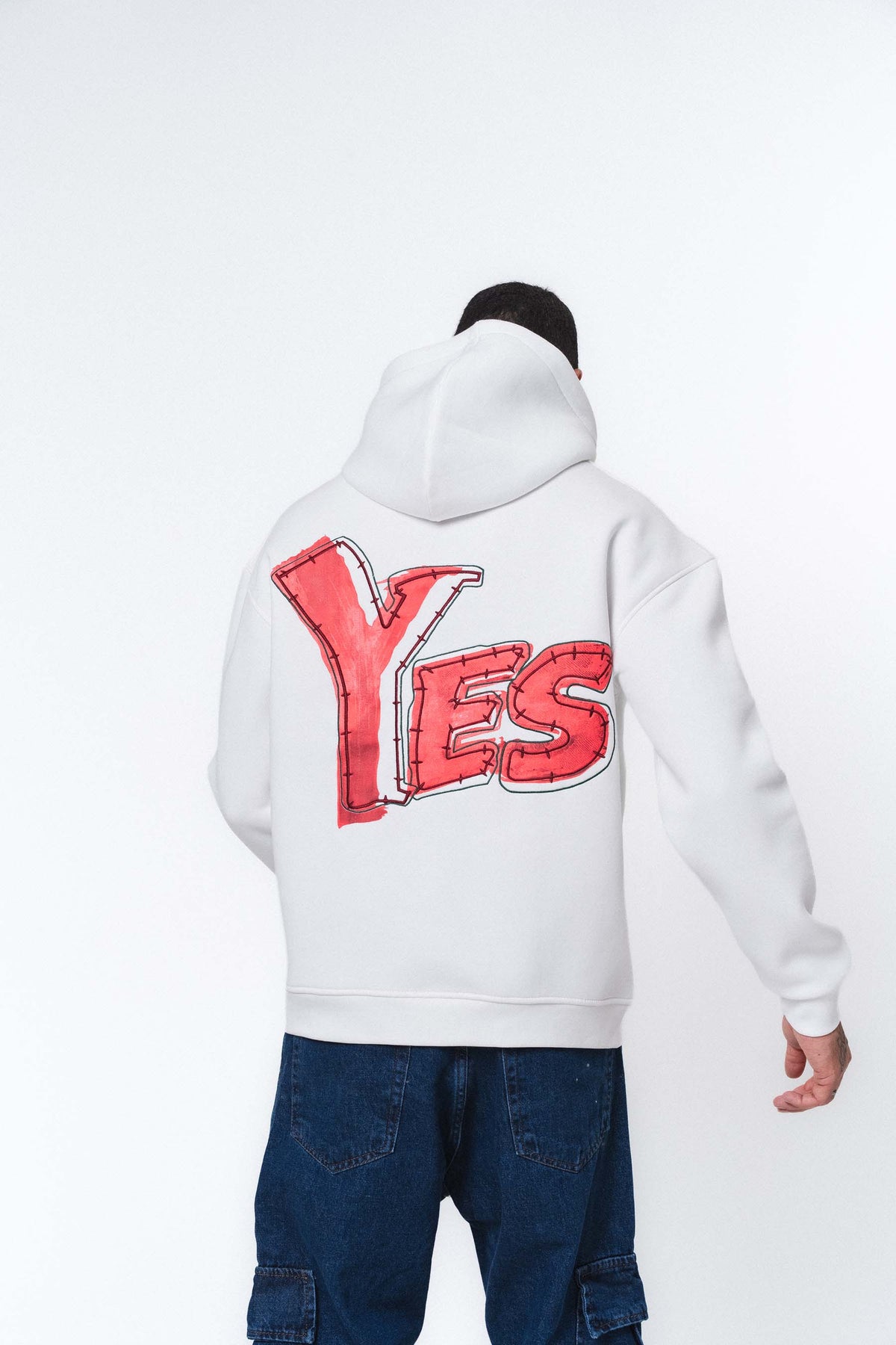 Yes Beyaz Oversize Hoodie