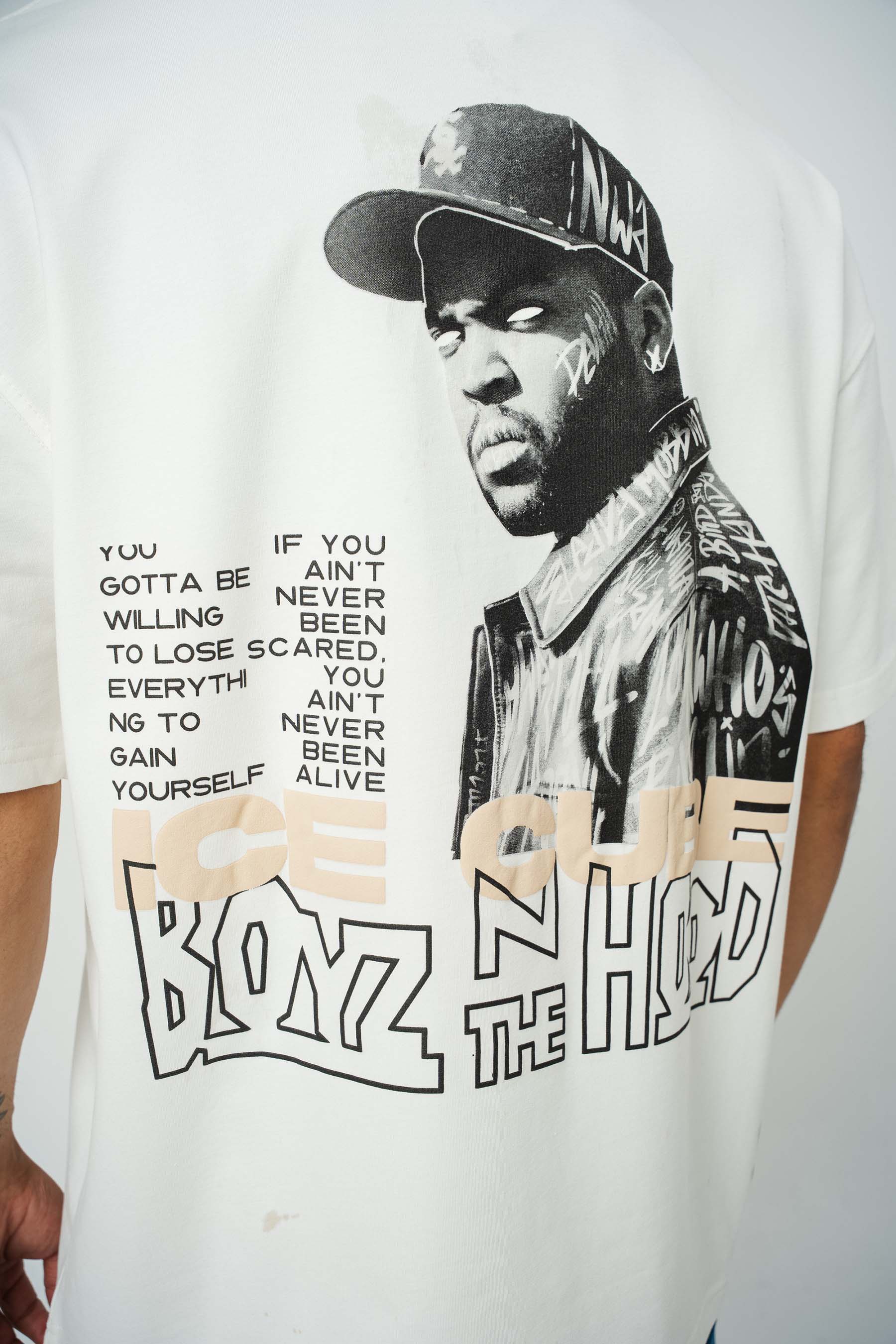 Ice Cube Baskılı Beyaz Oversize T-Shirt