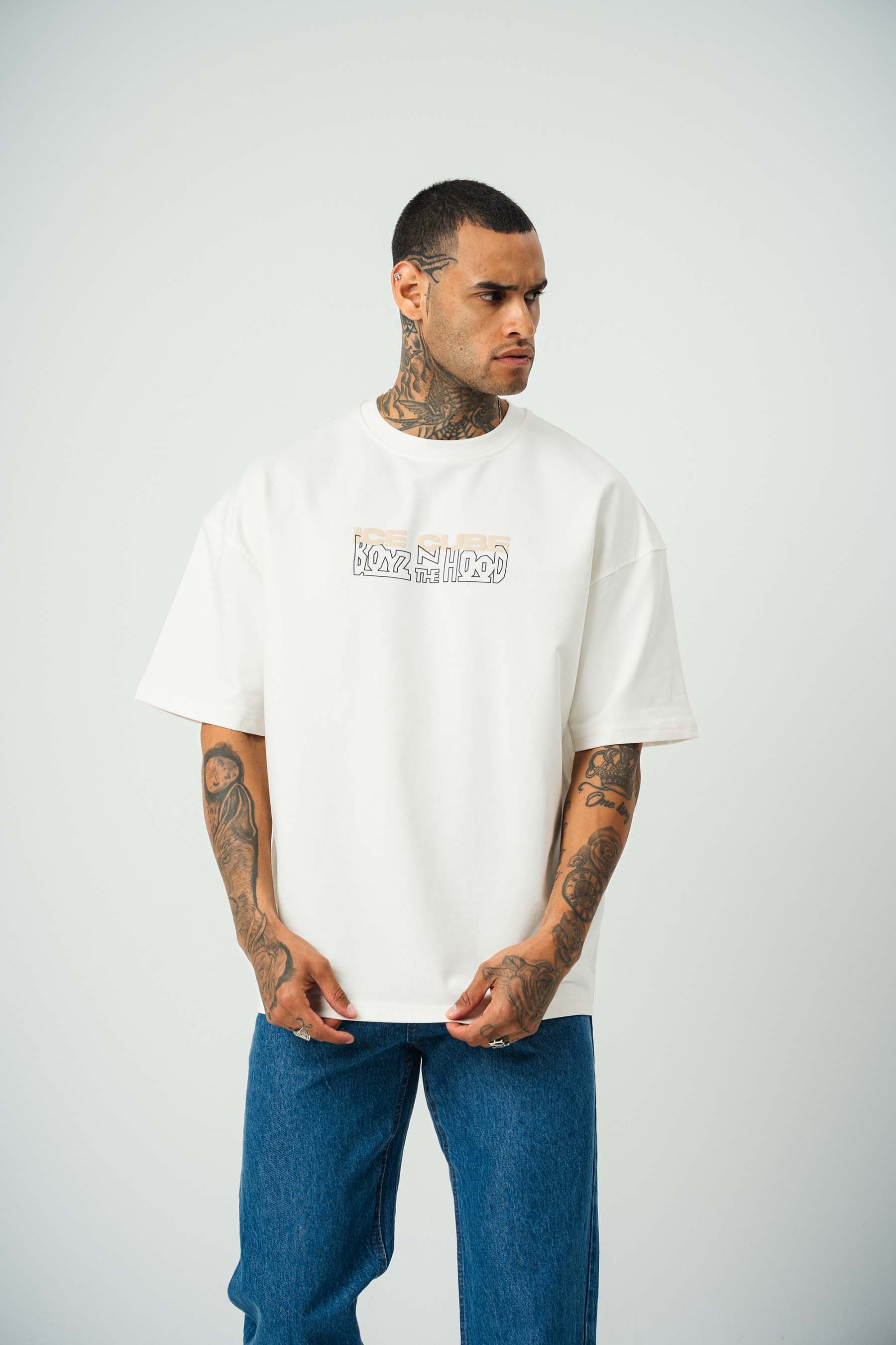 Ice Cube Baskılı Beyaz Oversize T-Shirt
