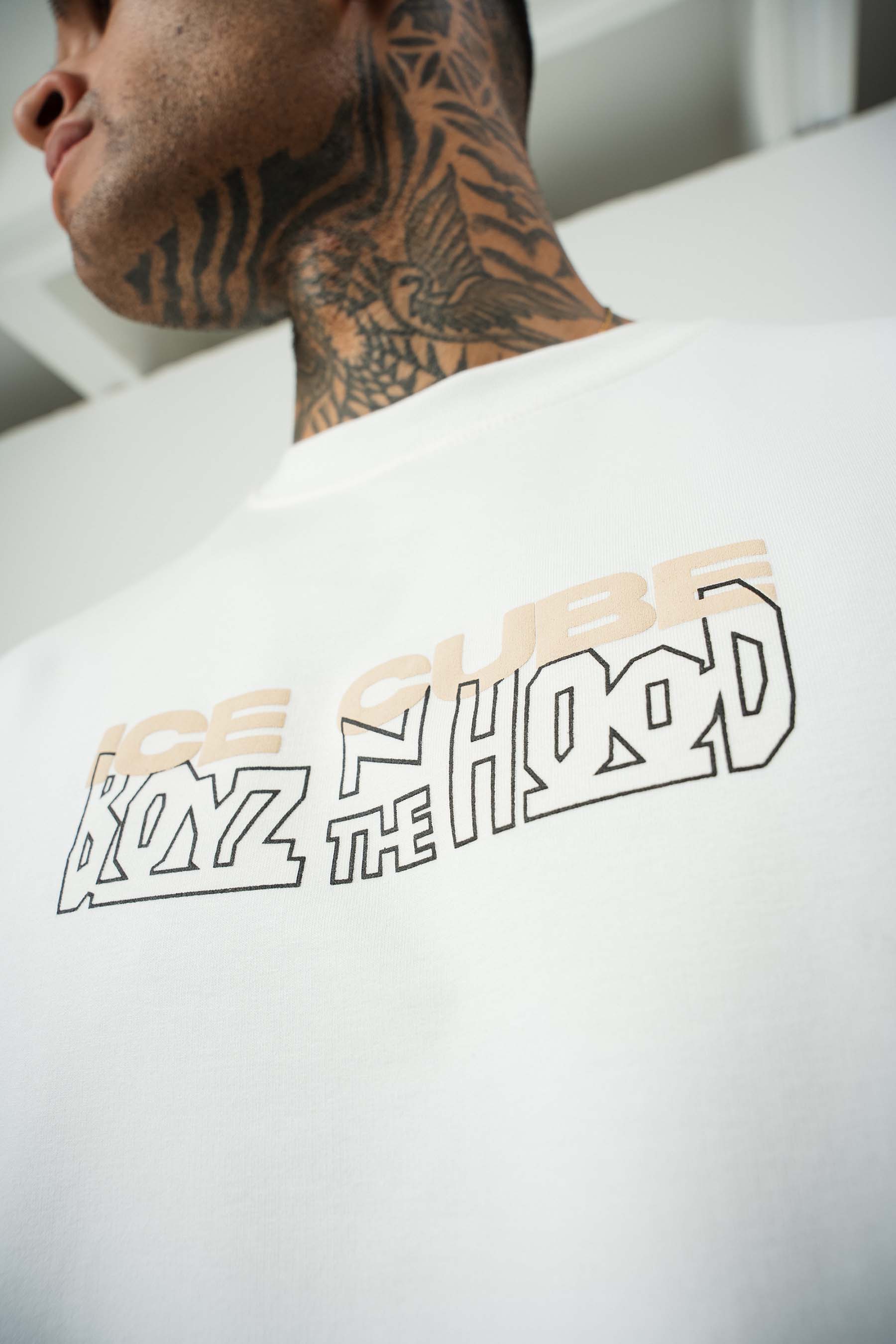 Ice Cube Baskılı Beyaz Oversize T-Shirt