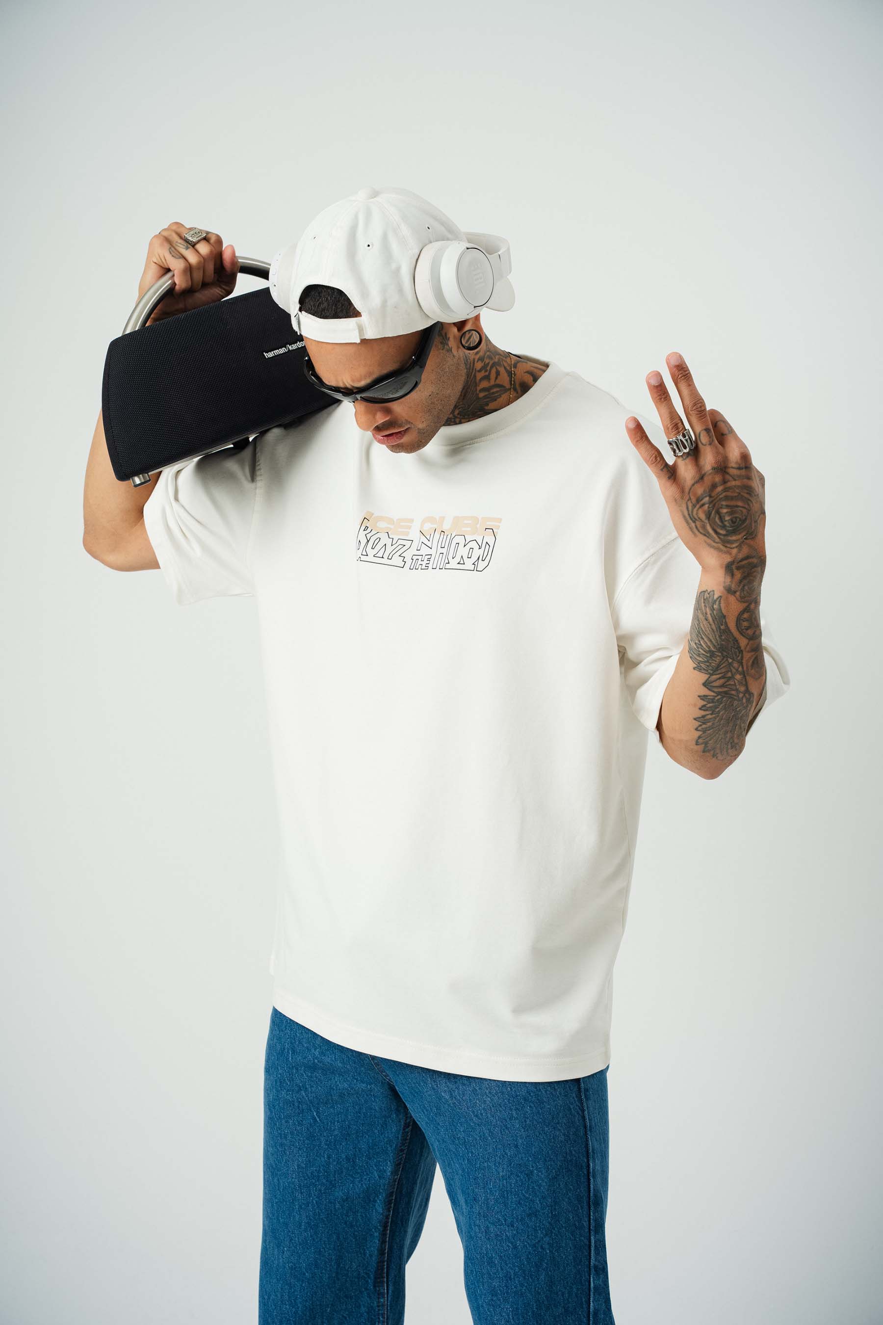 Ice Cube Baskılı Beyaz Oversize T-Shirt