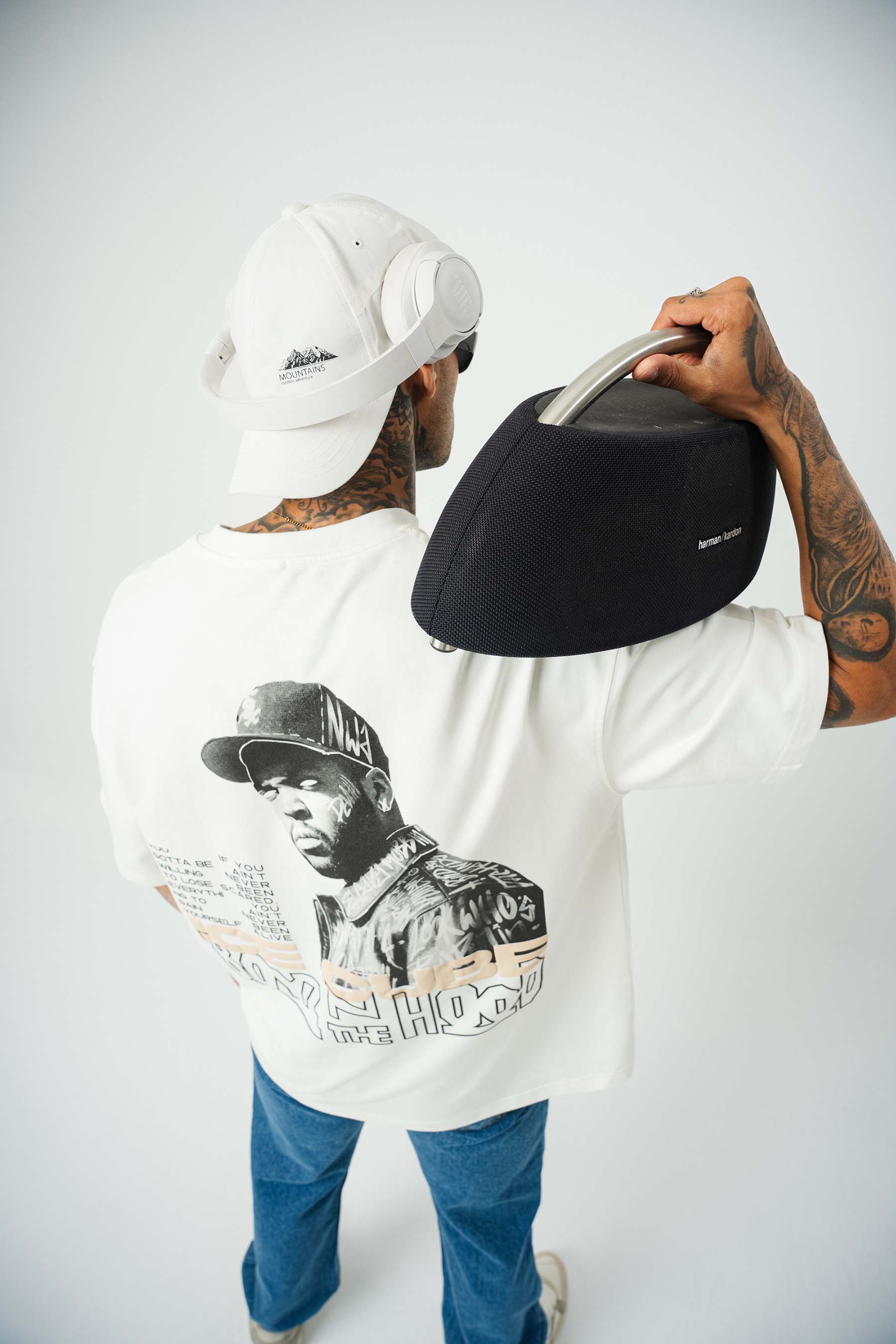 Ice Cube Baskılı Beyaz Oversize T-Shirt