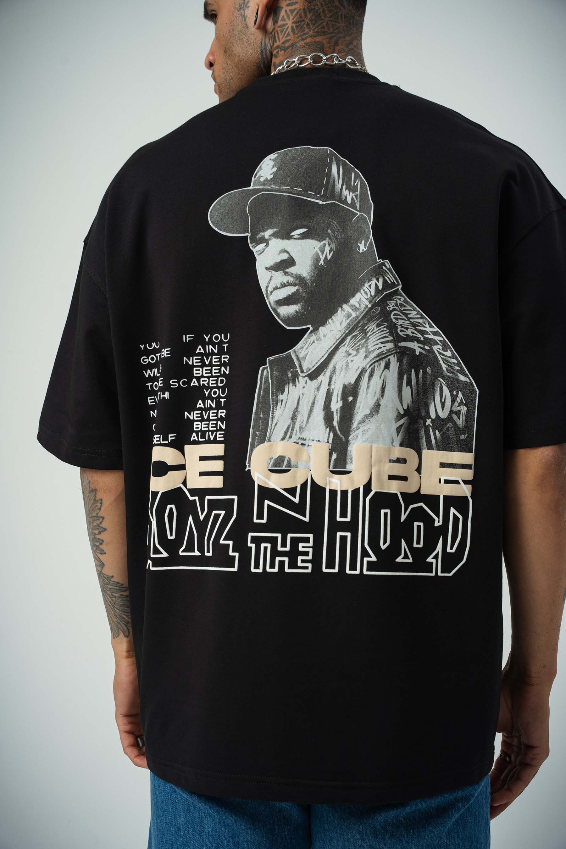 Ice Cube Baskılı Siyah Oversize T-Shirt