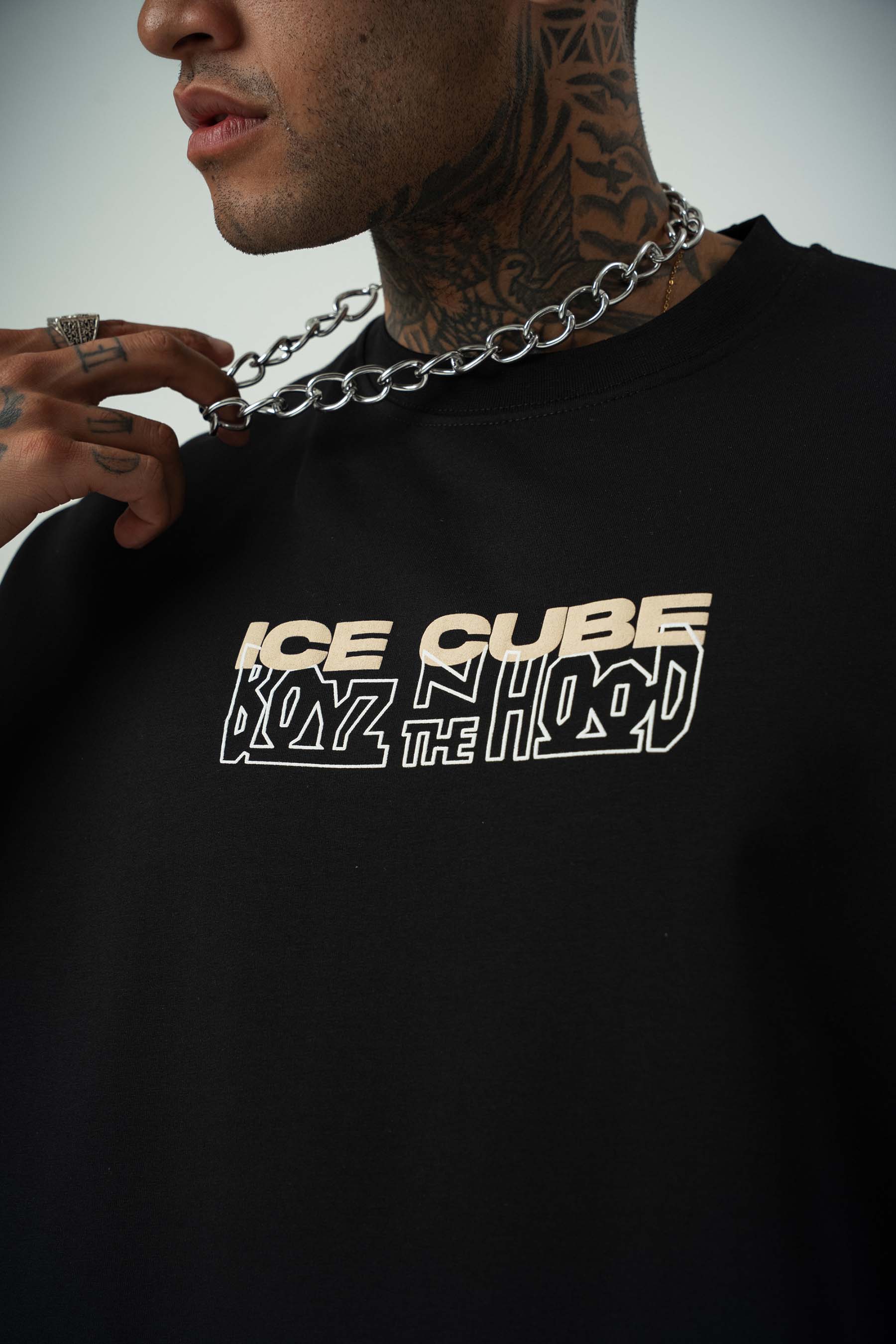 Ice Cube Baskılı Siyah Oversize T-Shirt