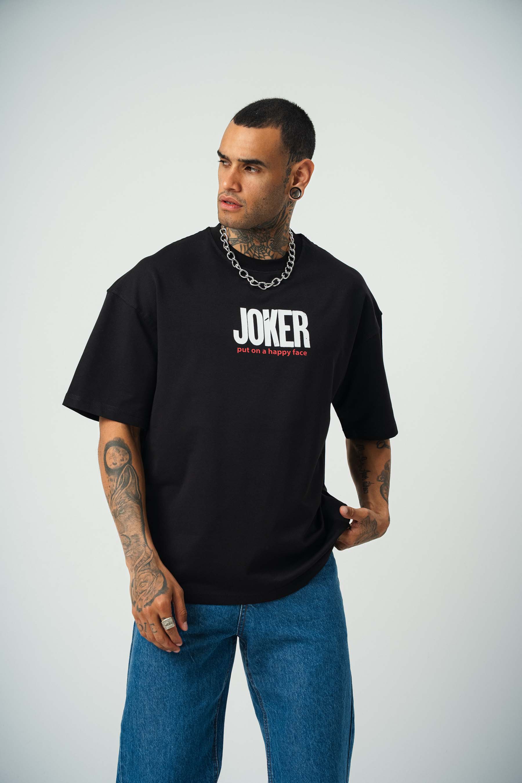 Joker 2 Baskılı Siyah Oversize T-Shirt