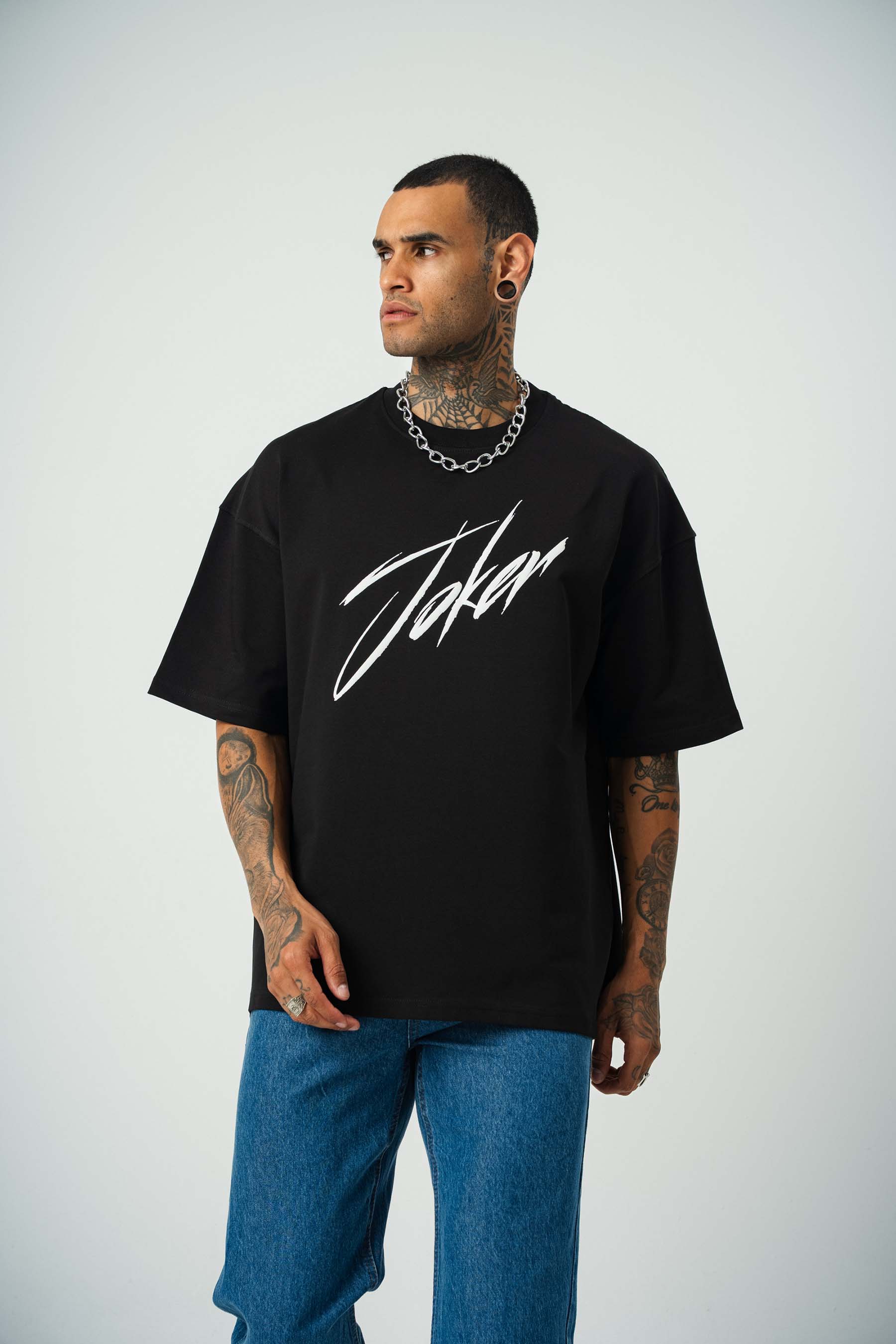 Joker 3 Baskılı Siyah Oversize T-Shirt