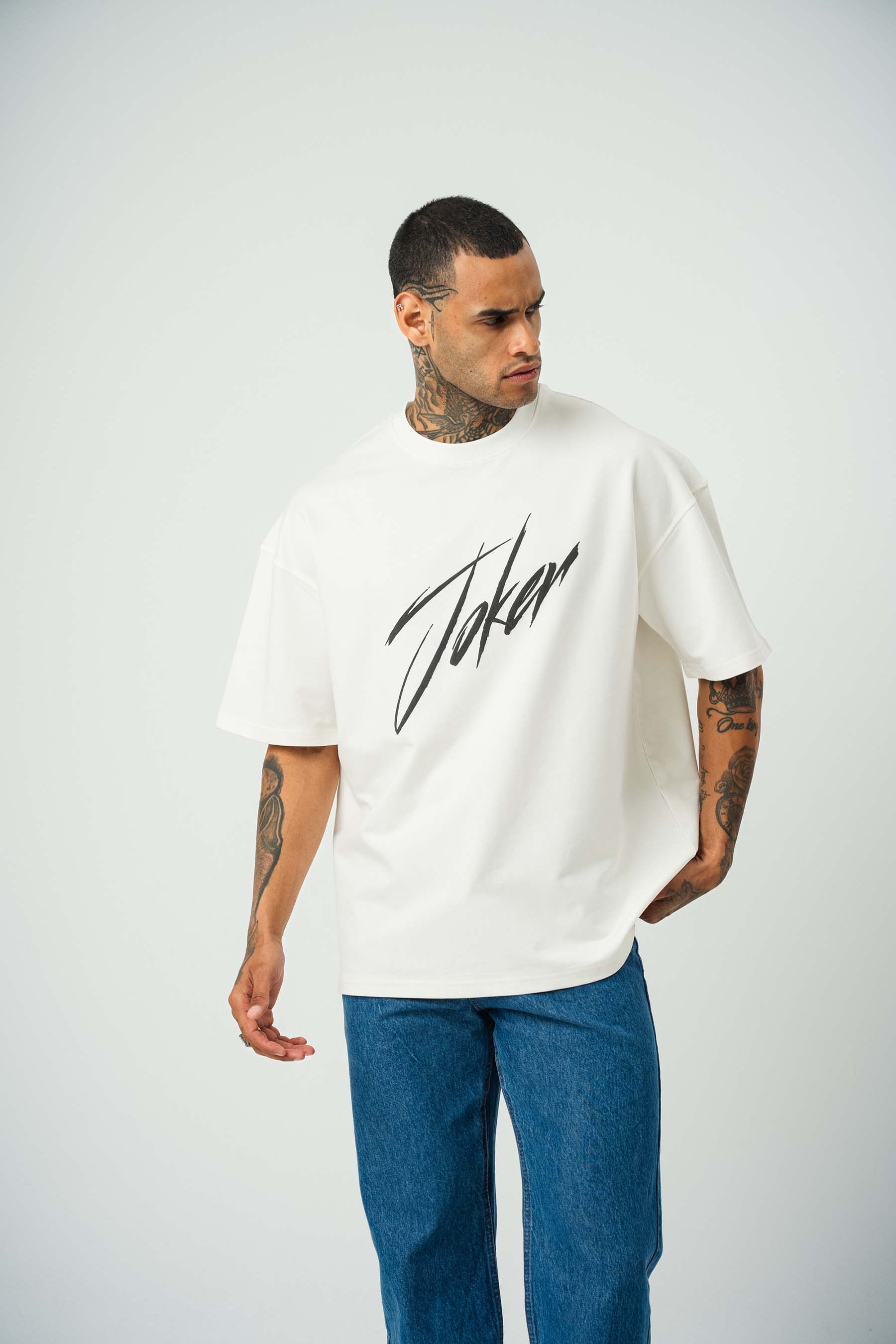 Joker Baskılı Beyaz Oversize T-Shirt