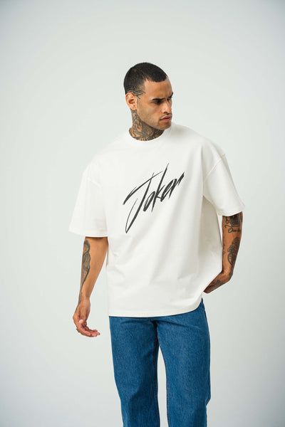 Joker Baskılı Beyaz Oversize T-Shirt
