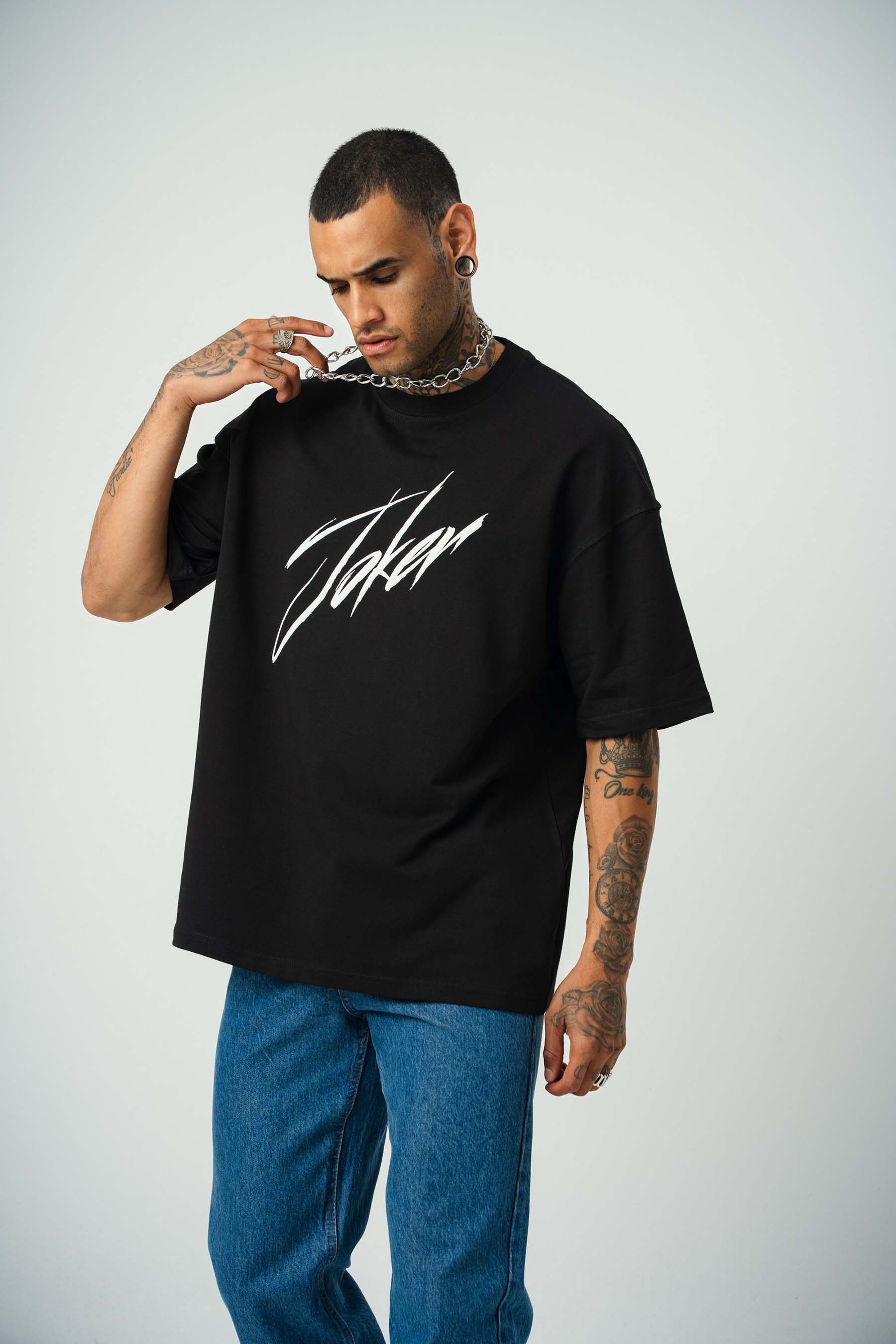 Joker 3 Baskılı Siyah Oversize T-Shirt