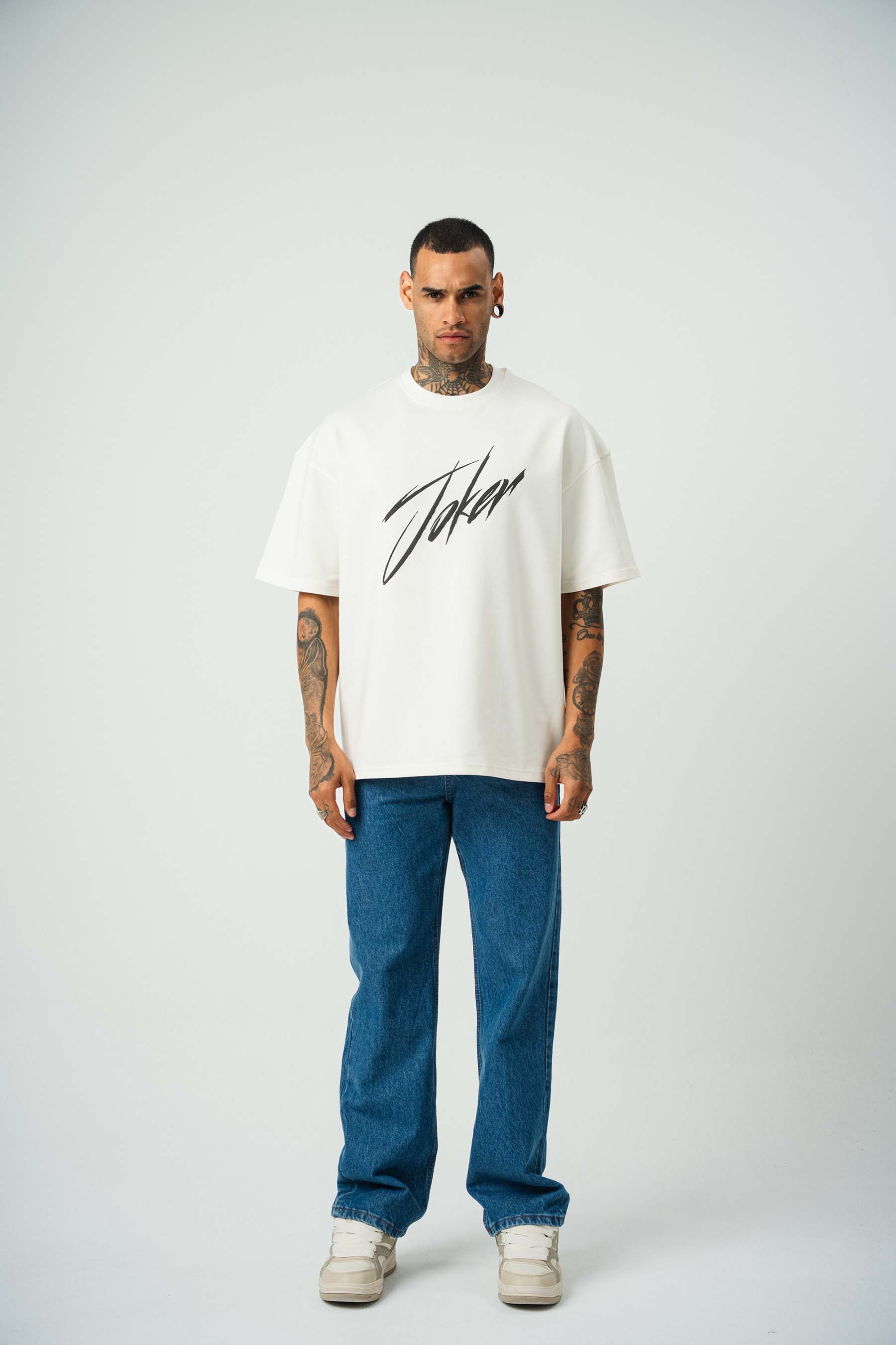 Joker Baskılı Beyaz Oversize T-Shirt