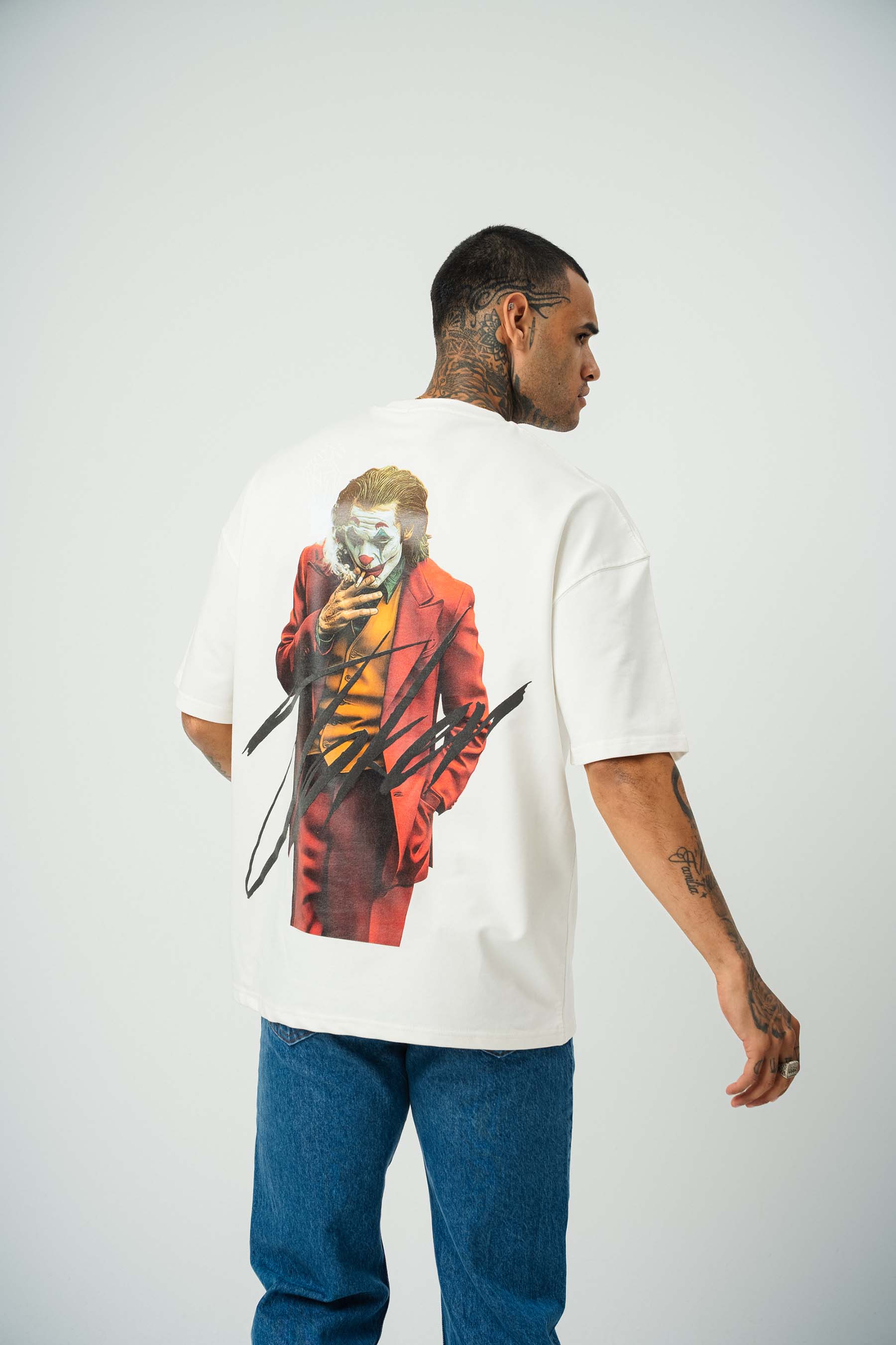 Joker Baskılı Beyaz Oversize T-Shirt