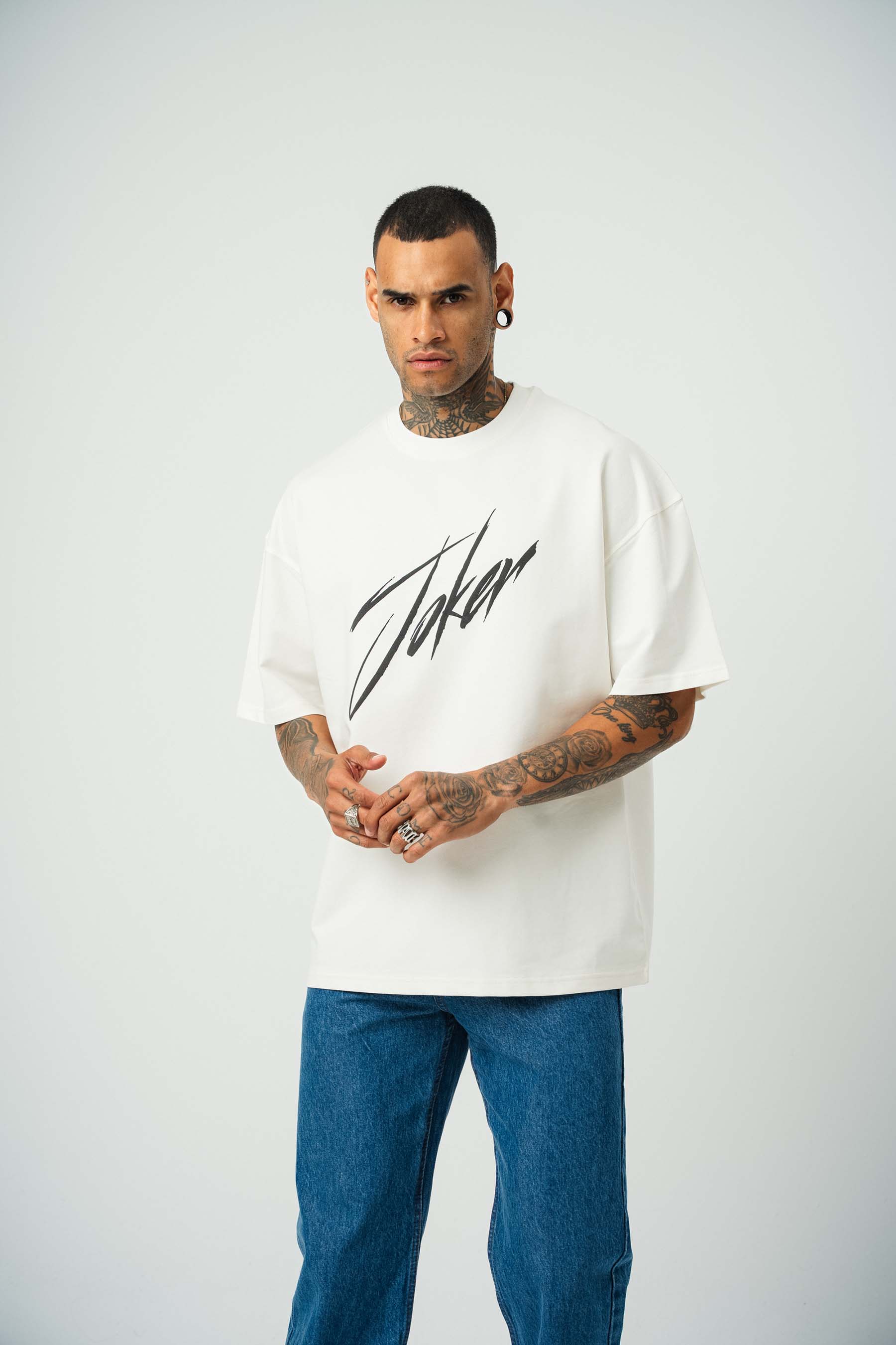 Joker Baskılı Beyaz Oversize T-Shirt