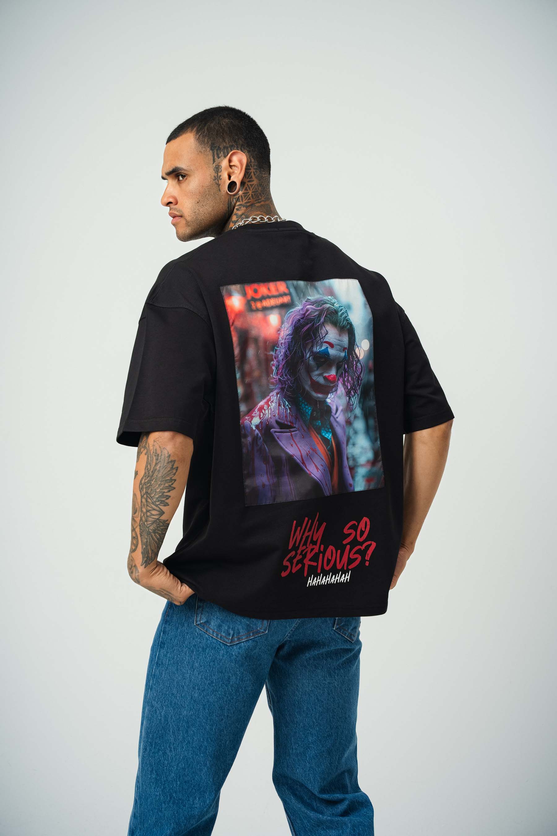 Joker Why So Serius B Baskılı Siyah Oversize T-Shirt