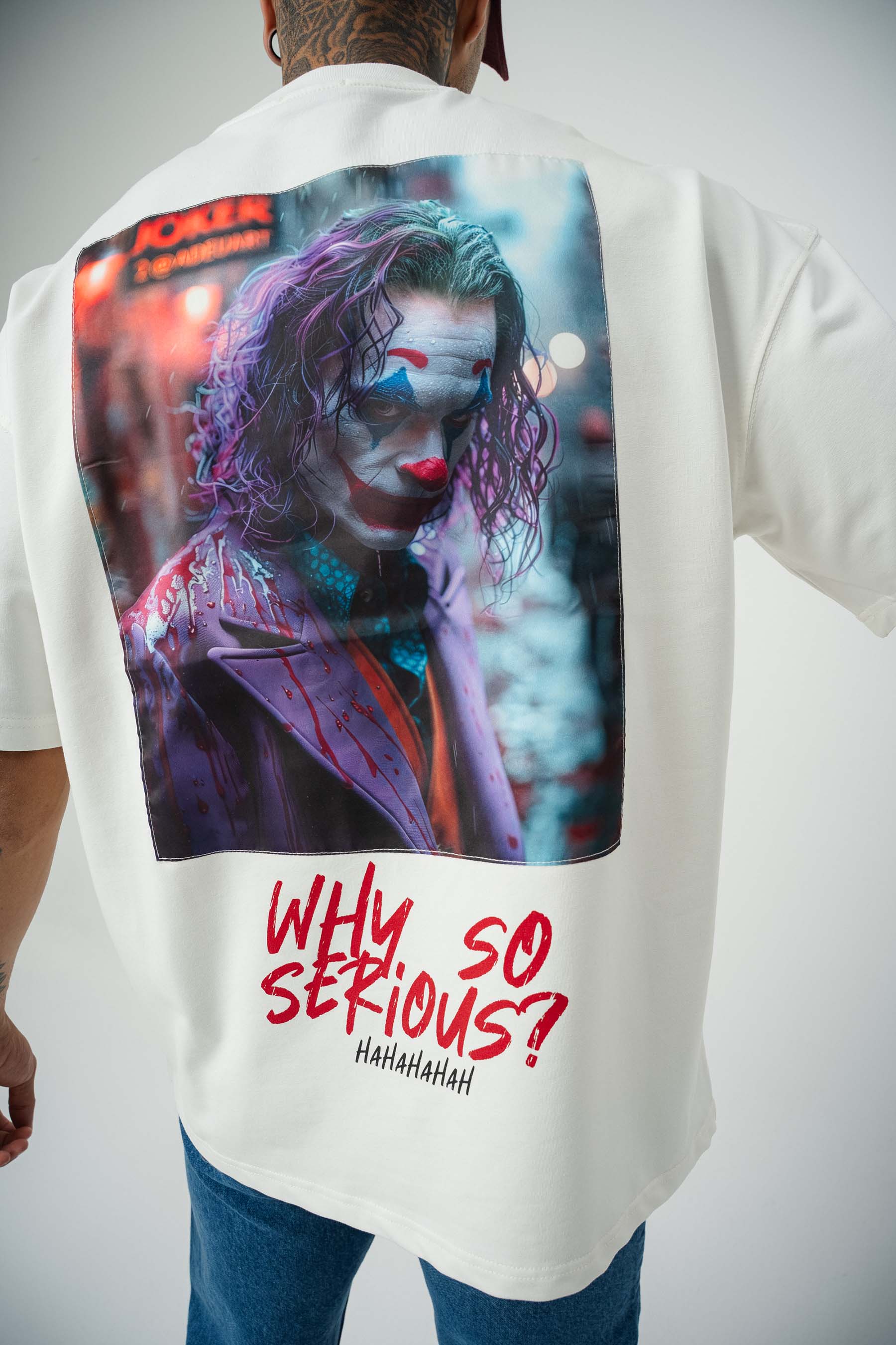 Joker Why So Serius B Baskılı Beyaz Oversize T-Shirt