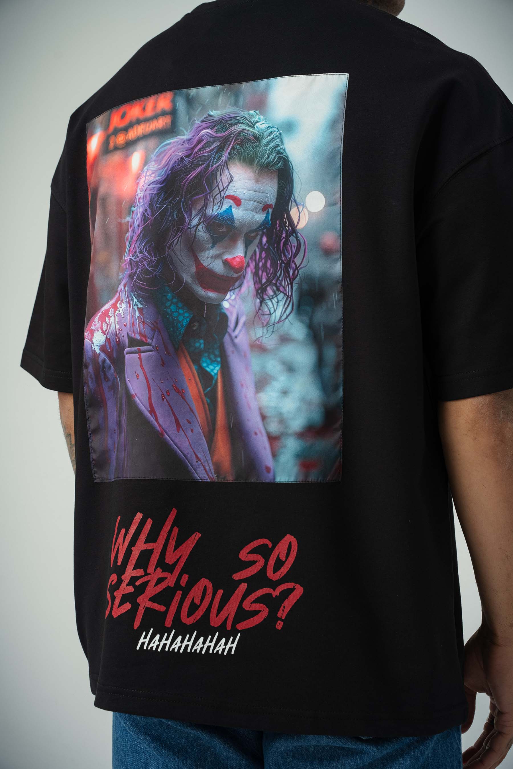 Joker Why So Serius B Baskılı Siyah Oversize T-Shirt
