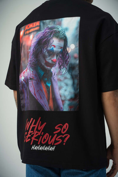 Joker Why So Serius B Baskılı Siyah Oversize T-Shirt