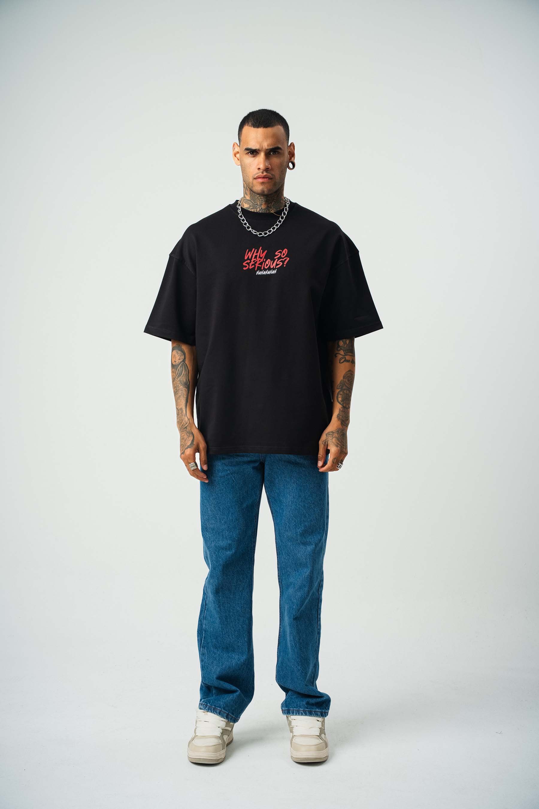 Joker Why So Serius B Baskılı Siyah Oversize T-Shirt