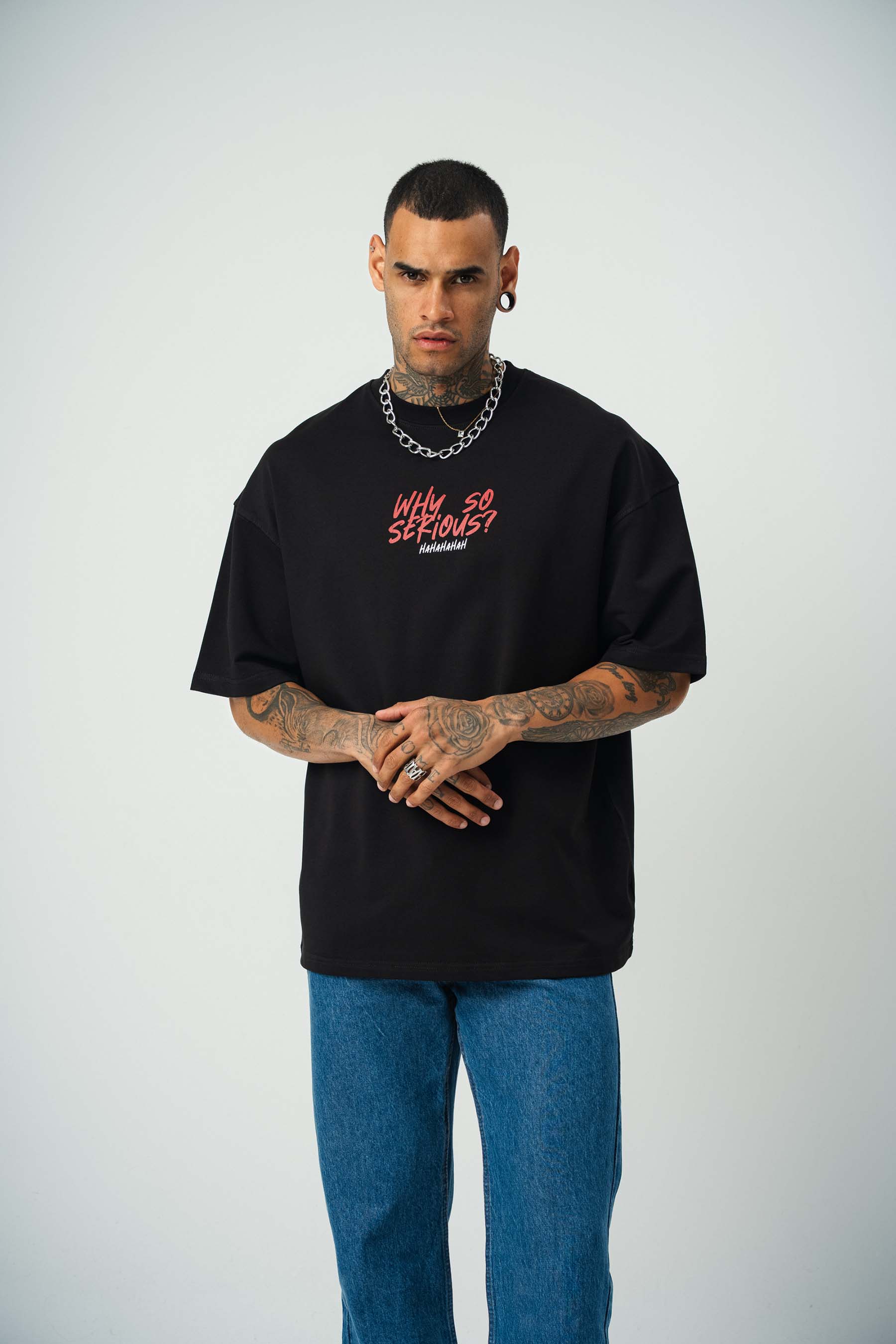 Joker Why So Serius B Baskılı Siyah Oversize T-Shirt