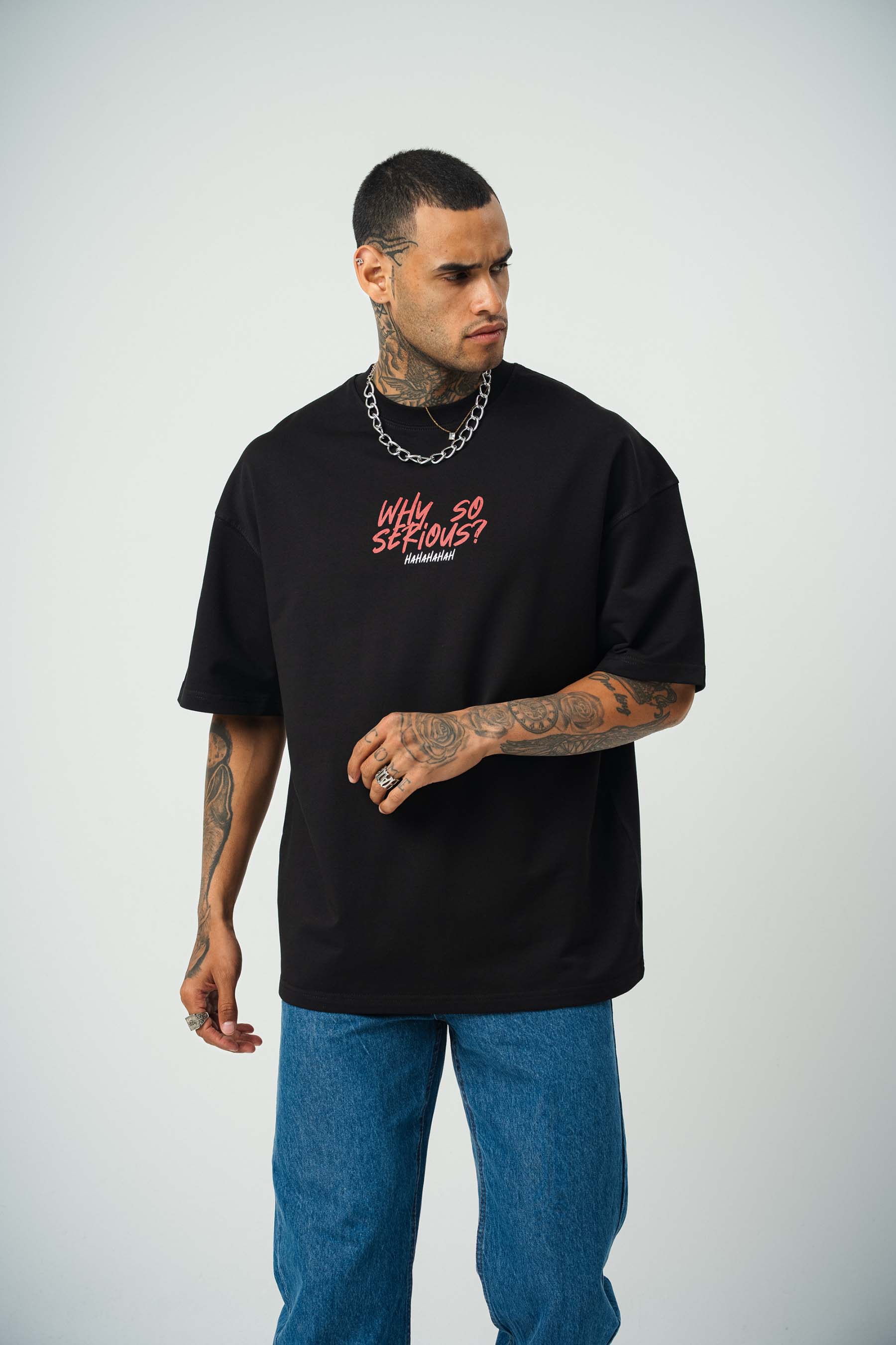 Joker Why So Serius B Baskılı Siyah Oversize T-Shirt