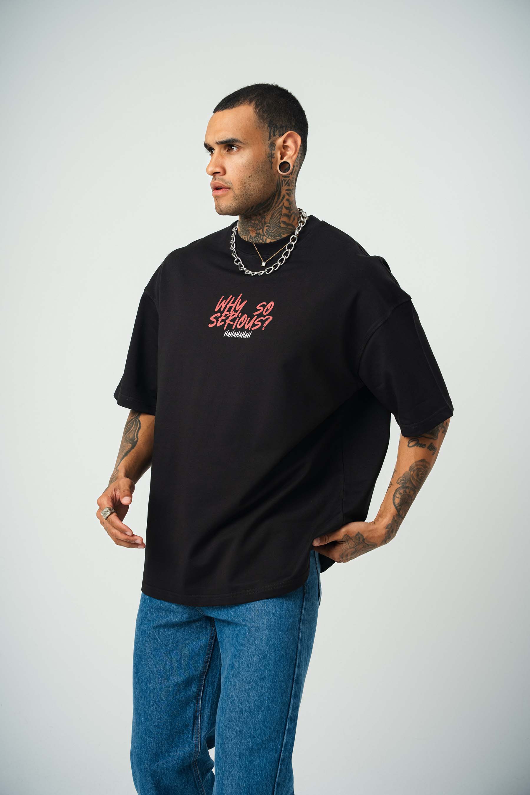 Joker Why So Serius B Baskılı Siyah Oversize T-Shirt